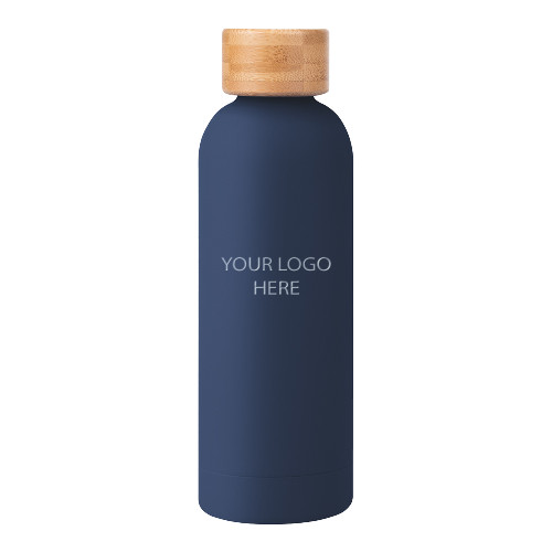 Blair Navy Stainless Steel Bottle w/ Bamboo Lid 17 oz-Blank Logo Engraved