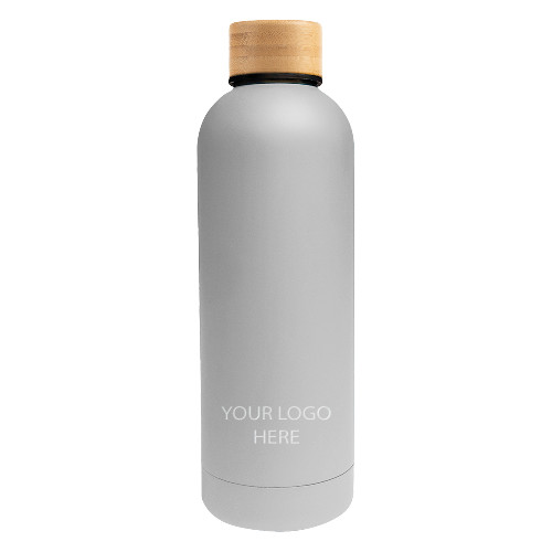 Blair White Stainless Steel Bottle w/ Bamboo Lid 17 oz-Blank Logo Engraved