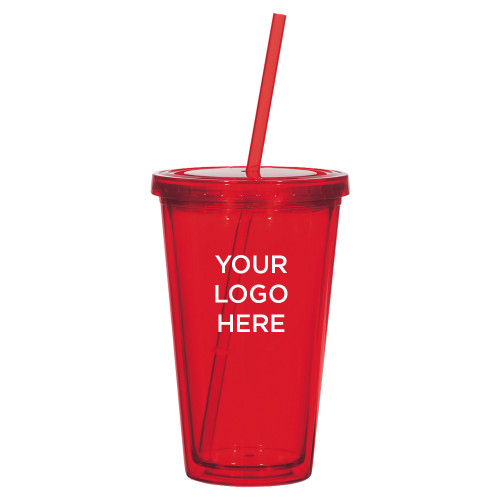 Madison Double Wall Red Tumbler w/Straw 16oz-Blank Logo