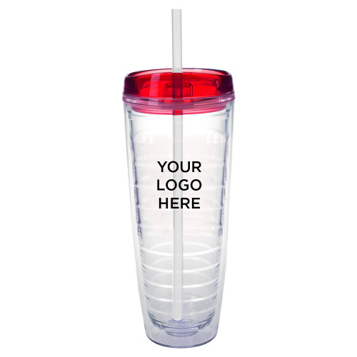 Tritan Double Wall Tumbler w/Red Top 26oz-Blank Logo