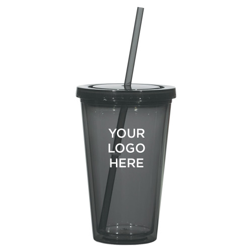 Madison Double Wall Charcoal Tumbler w/Straw 16oz-Blank Logo