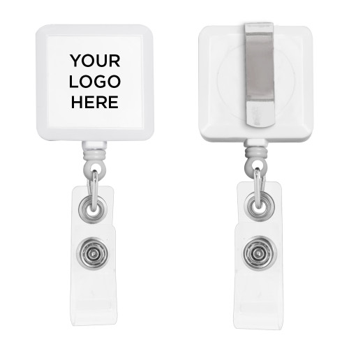 White Square Retractable Badge Holder-Blank Logo