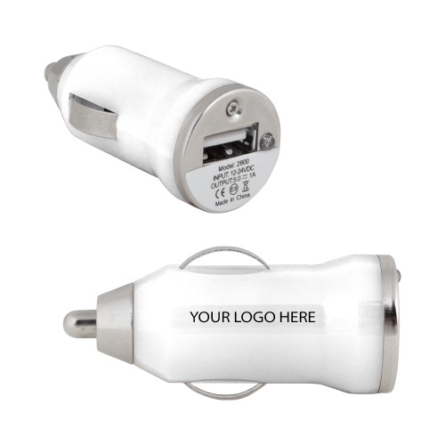 On the Go White Car Charger-Blank Logo