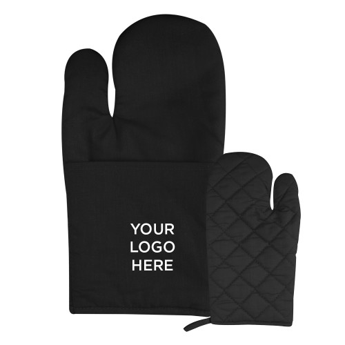 Quilted Canvas Black Oven Mitt-Blank Logo
