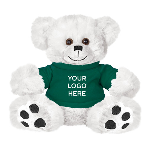 Plush Big Paw 8 1/2 inch White Bear w/Dark Green Shirt-Blank Logo