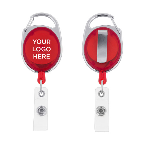 Red Oval Retractable Badge Holder w/Clip-Blank Logo