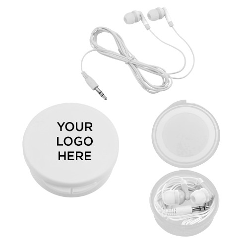 Ear Buds in White Case-Blank Logo