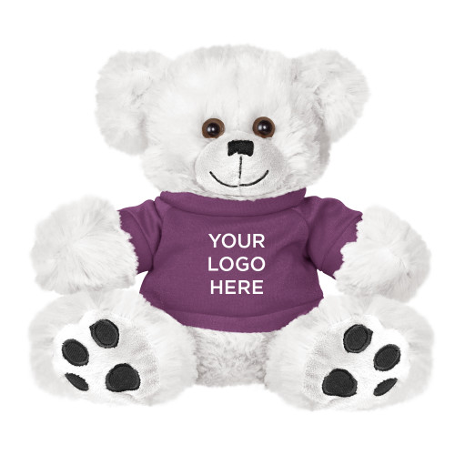 Plush Big Paw 8 1/2 inch White Bear w/Purple Shirt-Blank Logo