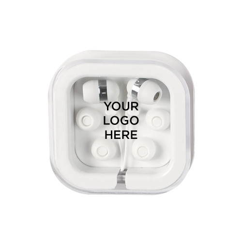 Ear Buds in Clear Square Case-Blank Logo