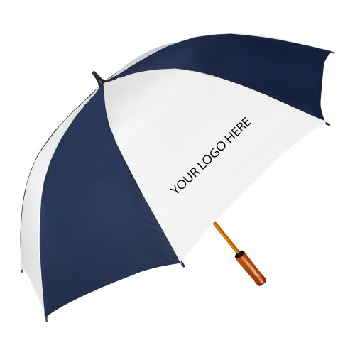 64 Inch Navy/White Umbrella-Blank Logo