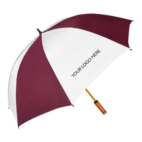 64 Inch Maroon/White Umbrella-Blank Logo