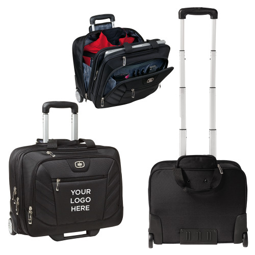 OGIO Black Lucin Wheeled Computer Brief-Blank Logo