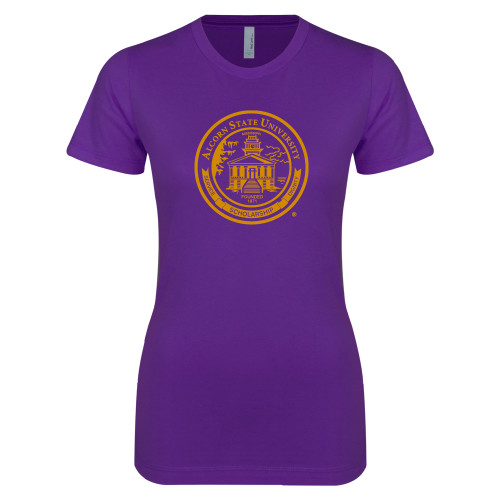  Next Level Womens Purple Boyfriend Tee - Alcorn Seal