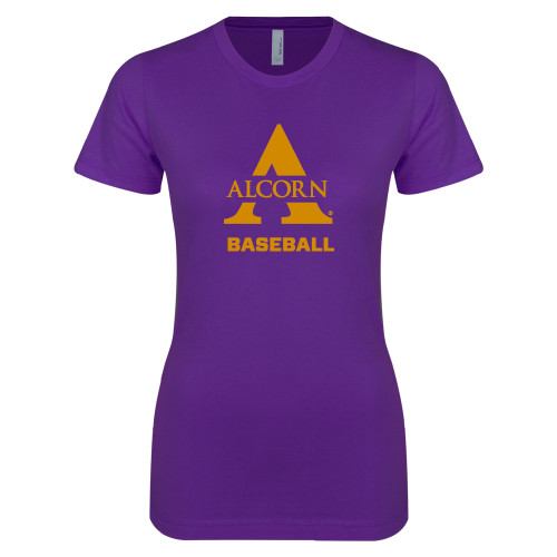  Next Level Womens Purple Boyfriend Tee - Alcorn Baseball