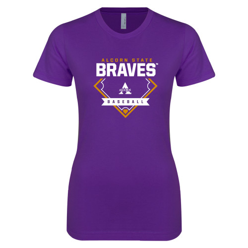  Next Level Womens Purple Boyfriend Tee - Alcorn State Baseball