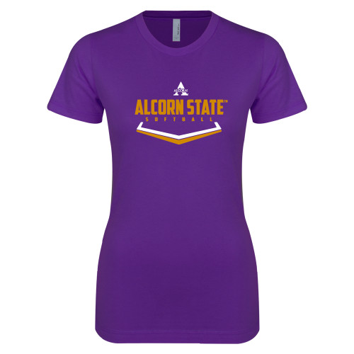  Next Level Womens Purple Boyfriend Tee - Alcorn State Softball