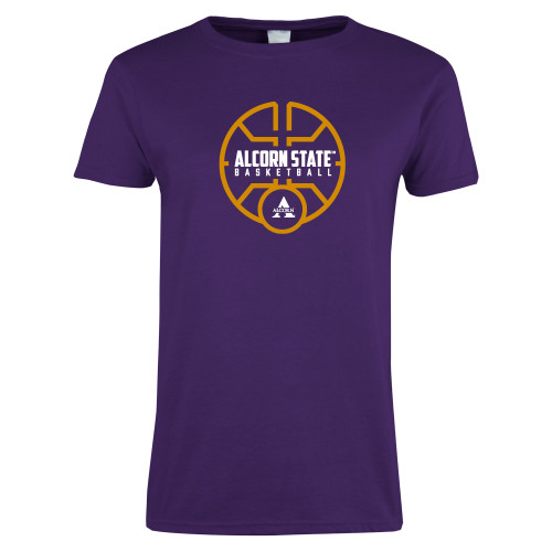  Womens Purple Short Sleeve Tee - Alcorn State Basketball