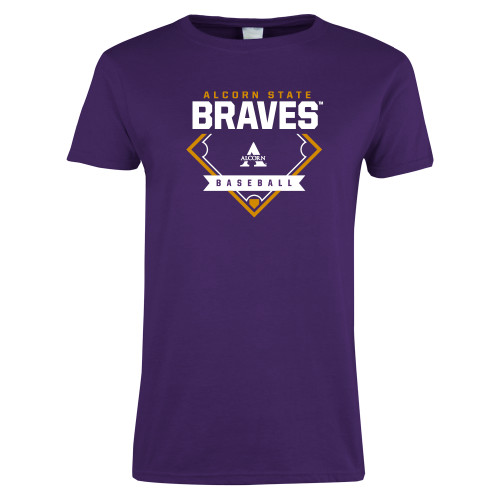  Womens Purple Short Sleeve Tee - Alcorn State Baseball