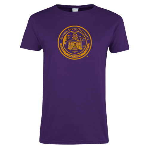  Womens Purple Short Sleeve Tee - Alcorn Seal