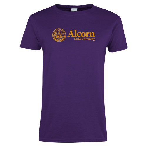  Womens Purple Short Sleeve Tee - Alcorn State University Seal