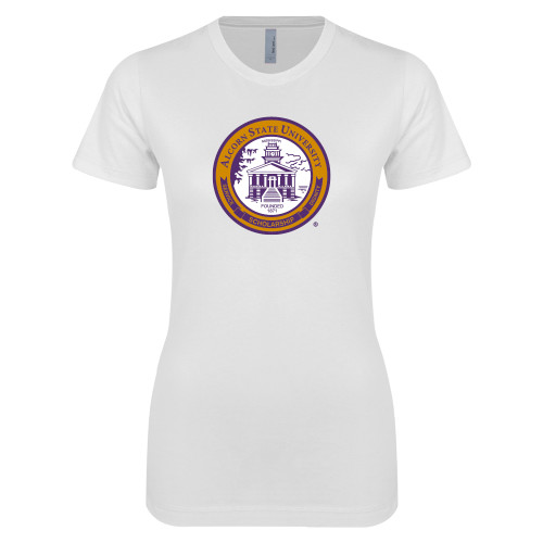  Next Level Womens White Boyfriend Tee - Alcorn Seal