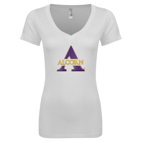  Next Level Womens White Ideal V Tee - Alcorn A