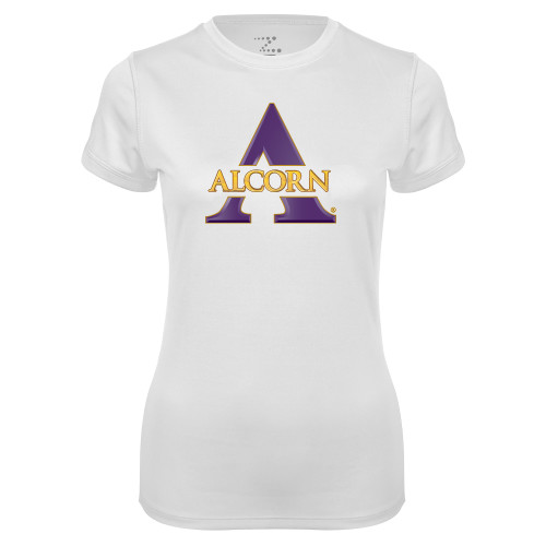  Womens White Performance Tee - Alcorn A