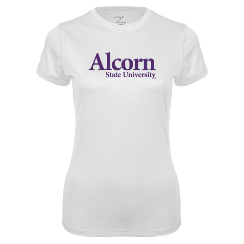  Womens White Performance Tee - Alcorn State University