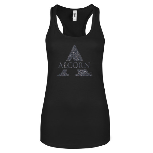  Next Level Womens Black Racerback Tank  - Alcorn A Glitter Graphite Soft Glitter