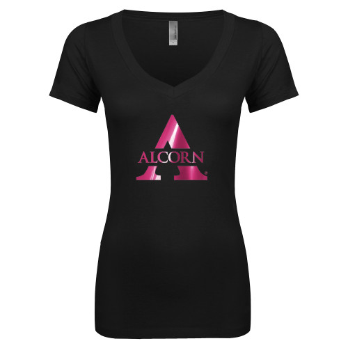 Next Level Womens Black Ideal V Tee - Alcorn A  Foil