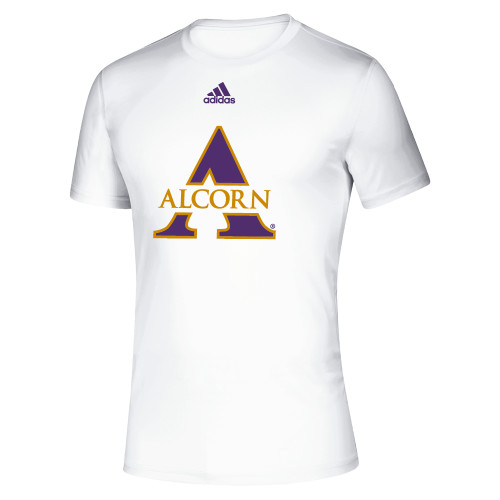  Adidas White Pregame Performance Tee - Primary Athletics Mark Adidas
