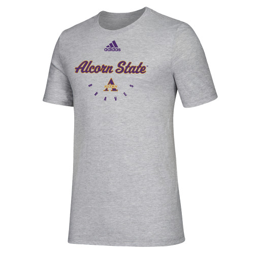  Adidas Medium Grey Heather Fresh Tee - Adidas Script Design Alcorn