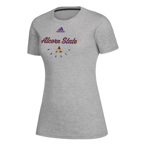  Adidas Womens Medium Heather Grey Creator Performance  Tee - Adidas Script Design Alcorn