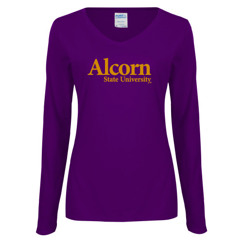  Womens Purple Long Sleeve V Neck Tee  - Alcorn State University