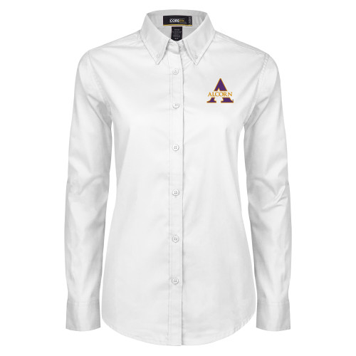  Womens White Twill Button Down Long Sleeve - Alcorn A
