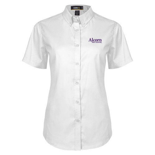  Womens White Twill Button Up Short Sleeve - Alcorn State University