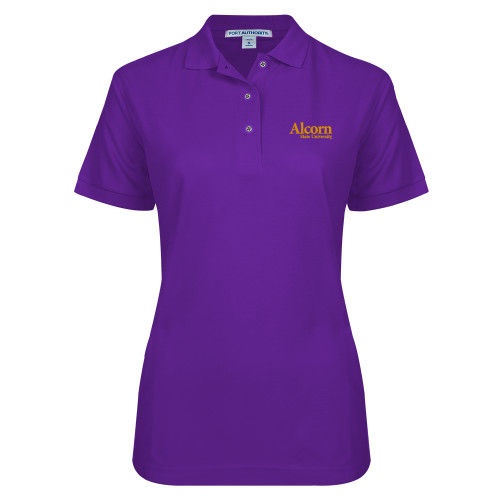  Womens Silk Touch Purple Pique Polo - Alcorn State University