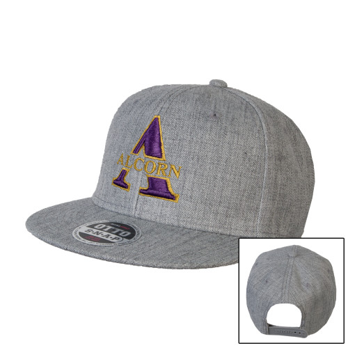  Heather Grey Wool Blend Flat Bill Snapback Hat - Alcorn A