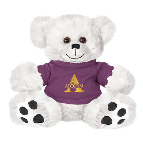  Plush Big Paw 8 1/2 inch White Bear w/Purple Shirt - Alcorn A