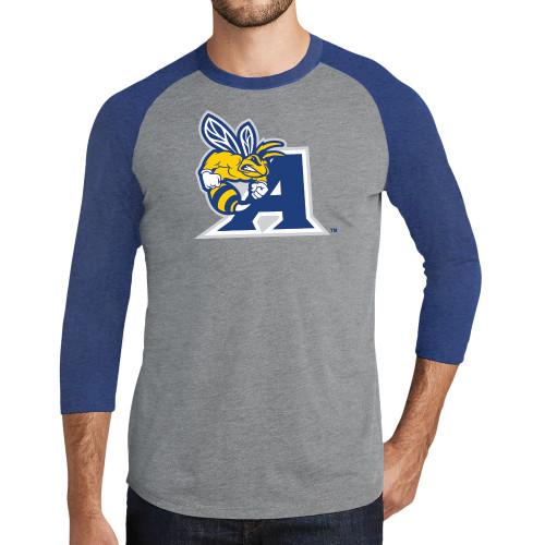  Grey/Royal Heather Triblend Baseball Raglan Tee - A Logo