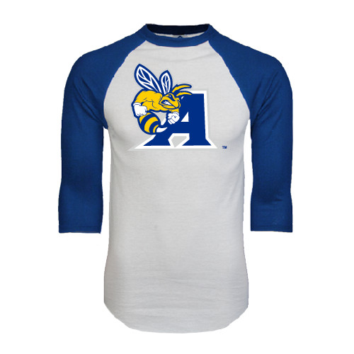  White/Royal Raglan Baseball T Shirt - A Logo