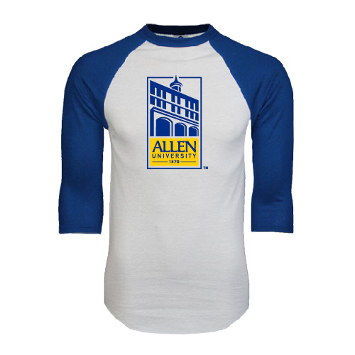  White/Royal Raglan Baseball T Shirt - Edu Mark
