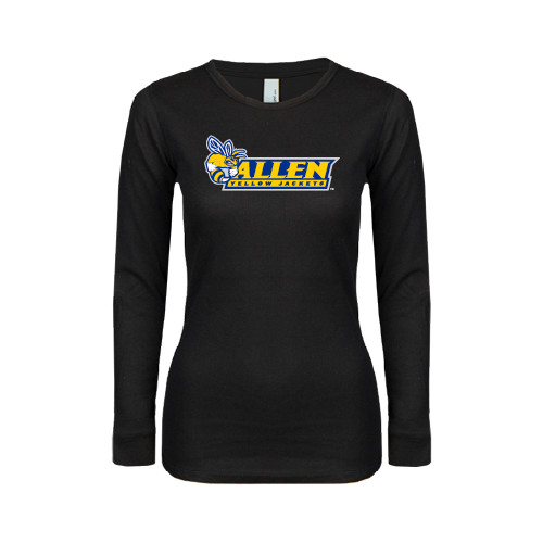  Womens Black Long Sleeve V Neck Tee  - Official Logo
