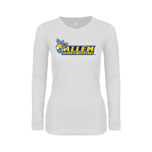  Womens White Long Sleeve V Neck Tee - Official Logo