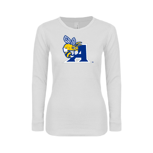  Womens White Long Sleeve V Neck Tee - A Logo
