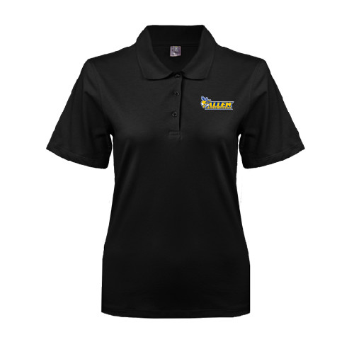  Womens Silk Touch Black Pique Polo - Official Logo