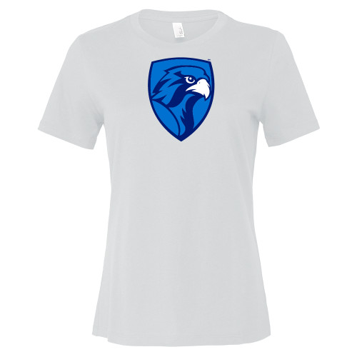  Bella + Canvas Womens White Relaxed Cotton T Shirt - Albertus Magnus Falcon Shield