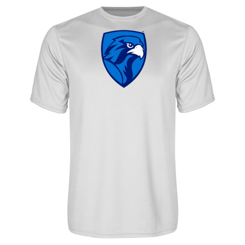  White Performance Tee - Albertus Magnus Falcon Shield