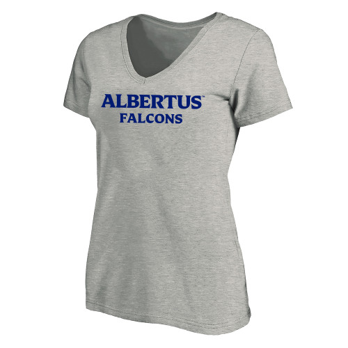  Womens Plus Heather Grey V Neck T Shirt - Albertus Magnus Falcons Wordmark