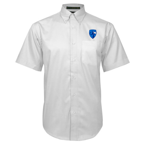  White Twill Button Down Short Sleeve - Albertus Magnus Falcon Shield